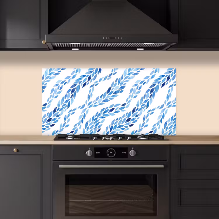Bladeren - Aquarel - Patroon - Modern - Blauw keuken achterwand spatscherm middel -sfeer1