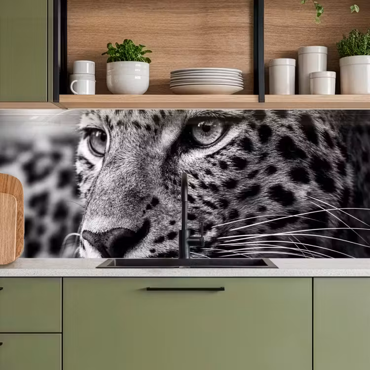 Luipaard - Zwart - Wit - Oog keuken achterwand 2 middel -sfeer3