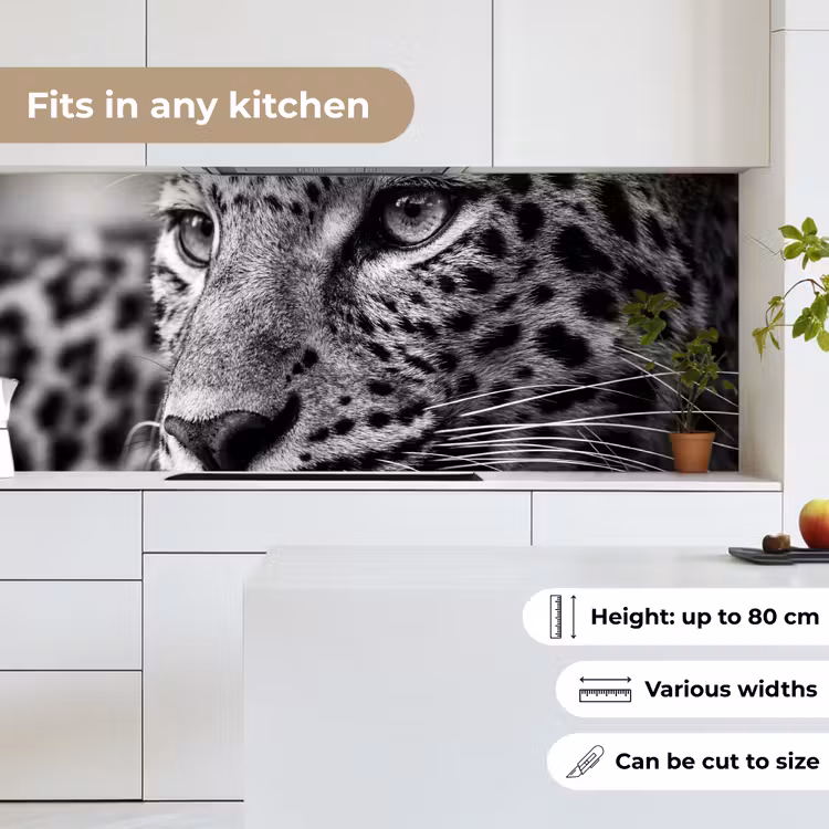 Luipaard - Zwart - Wit - Oog keuken achterwand 2 middel -sfeer4_UK