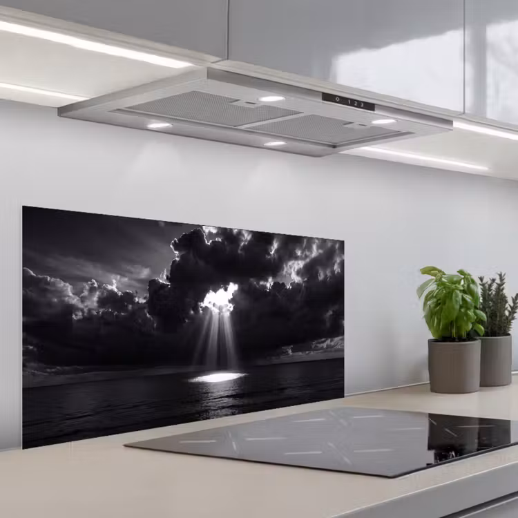 Licht - Wolken - Zee - Zwart-wit - Natuur keuken achterwand spatscherm middel -3d_schuin