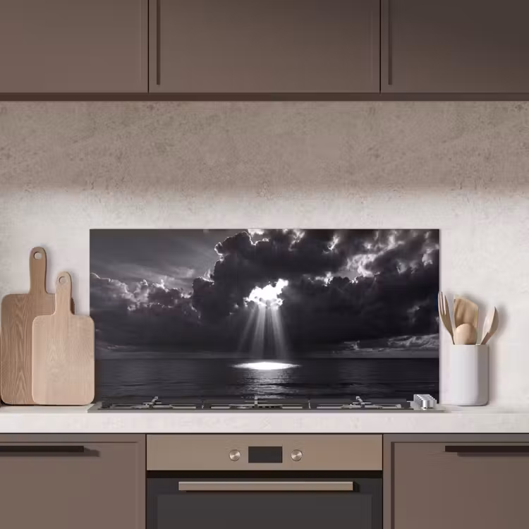 Licht - Wolken - Zee - Zwart-wit - Natuur keuken achterwand spatscherm middel -sfeer2