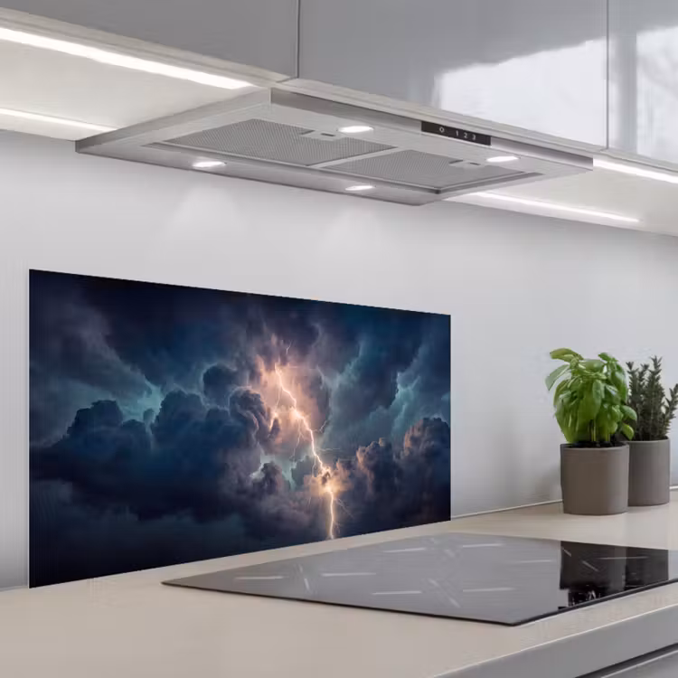 Bliksem - Storm - Natuur - Donker keuken achterwand spatscherm middel -3d_schuin