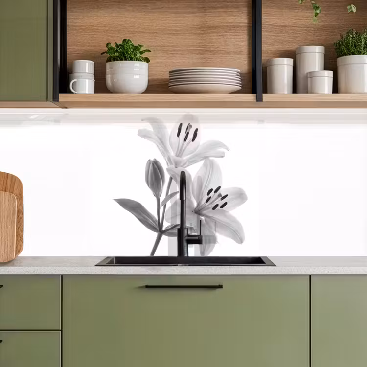 Lelies - Elegant - Zwart - Wit keuken achterwand 2 middel -sfeer3