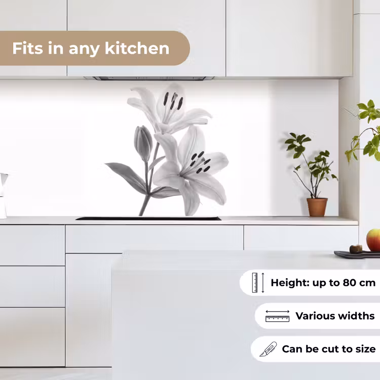 Lelies - Elegant - Zwart - Wit keuken achterwand 2 middel -sfeer4_UK