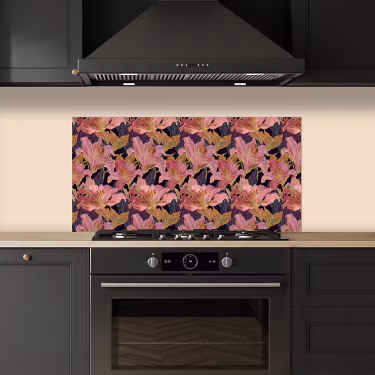 Lelies - Patroon - Roze - Goud keuken achterwand spatscherm middel 899 -sfeer1