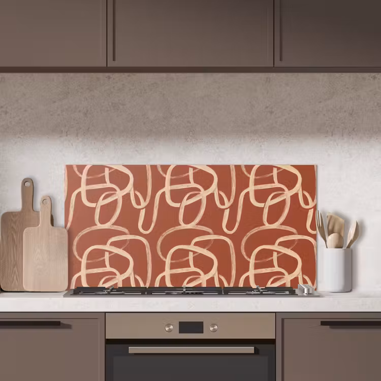 Lijnen - Abstract - Organisch - Terracotta - Crème keuken achterwand spatscherm middel 899 -sfeer2
