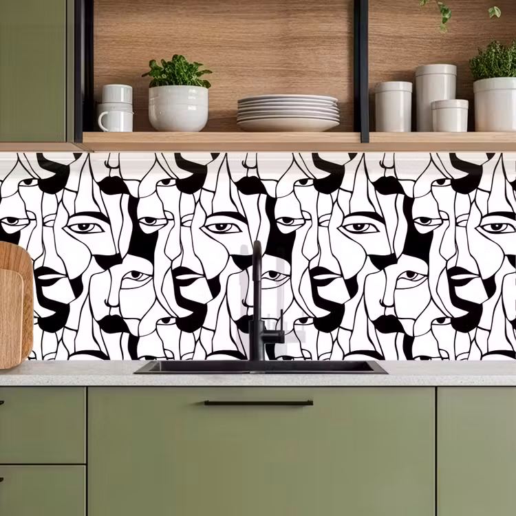 Lijnen - Gezichten - Zwart - Wit keuken achterwand 2 middel 871 -sfeer3
