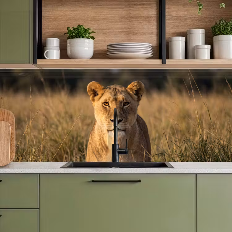 Leeuwin - Gras - Geel keuken achterwand 2 middel -sfeer3