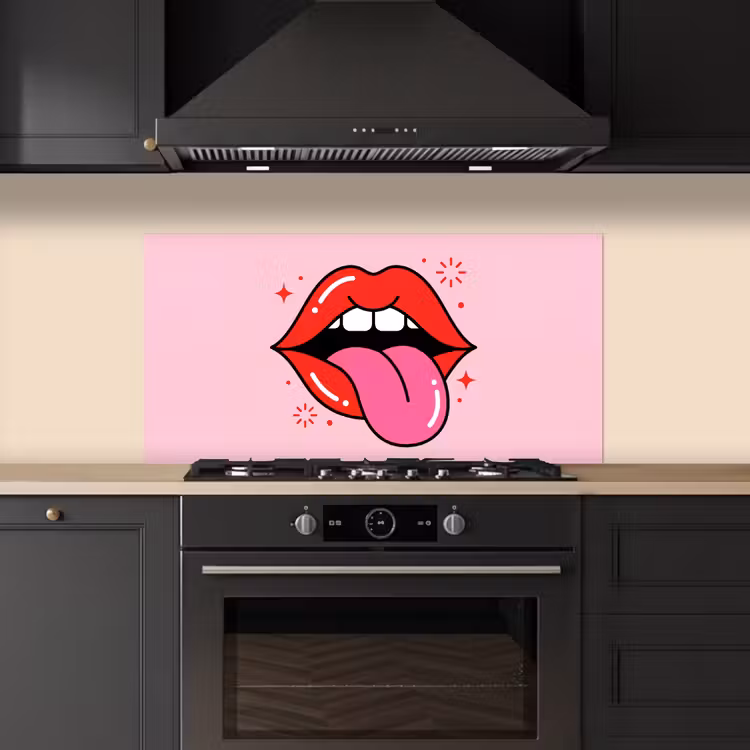Lippen - Tong - Pop-art - Kleurrijk - Roze keuken achterwand spatscherm middel -sfeer1