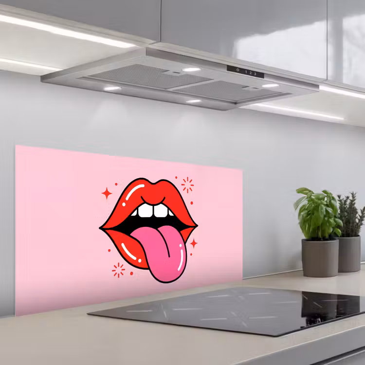 Lippen - Tong - Pop-art - Kleurrijk - Roze keuken achterwand spatscherm middel -3d_schuin