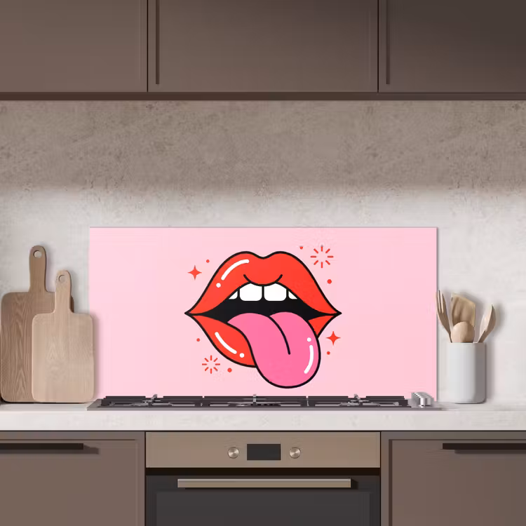 Lippen - Tong - Pop-art - Kleurrijk - Roze keuken achterwand spatscherm middel -sfeer2