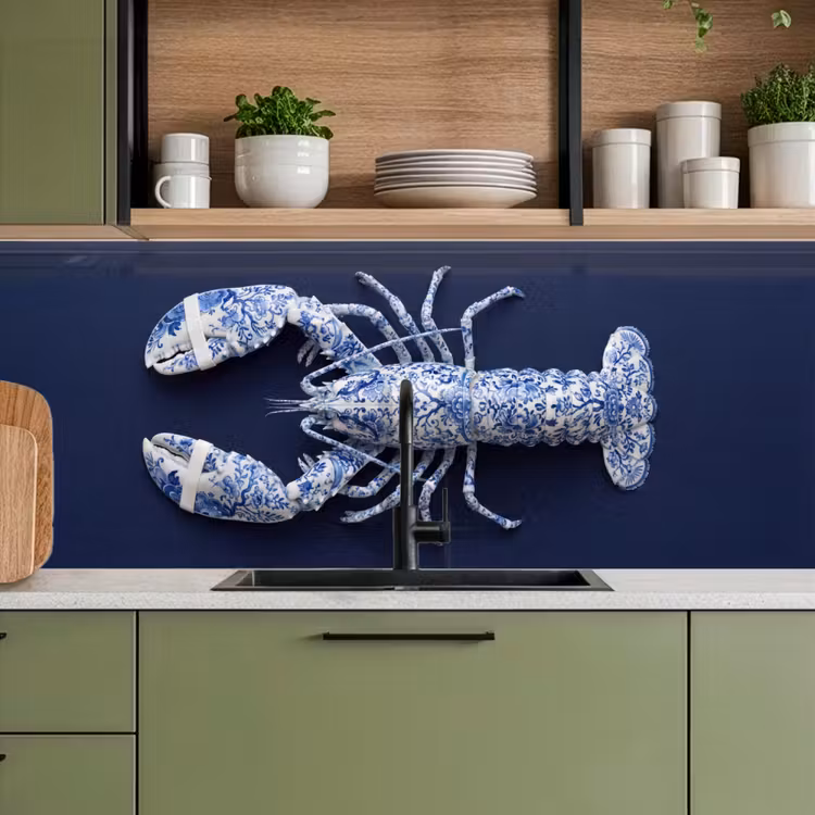 Kreeft - Porselein - Delfts - Blauw keuken achterwand 2 middel -sfeer3