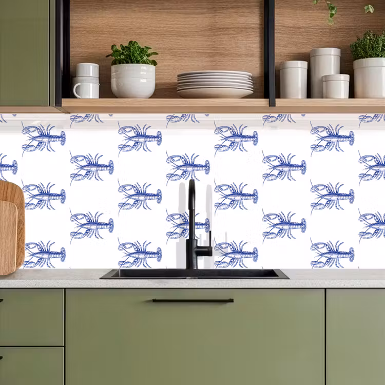 Kreeften - Patroon - Blauw - Wit keuken achterwand 2 middel -sfeer3