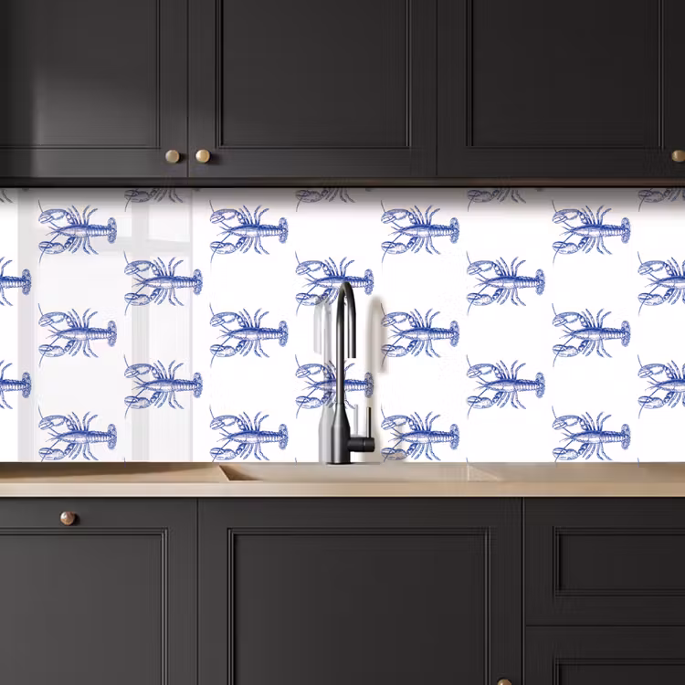 Kreeften - Patroon - Blauw - Wit keuken achterwand 2 middel -sfeer1