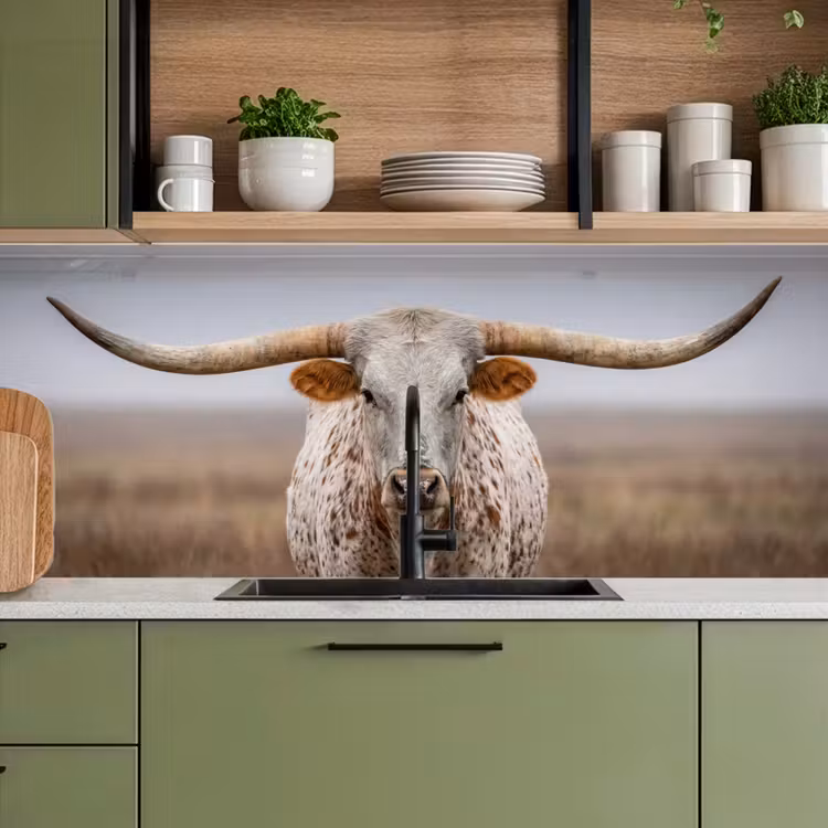 Longhorn - Grasveld - Dier keuken achterwand 2 middel -sfeer3