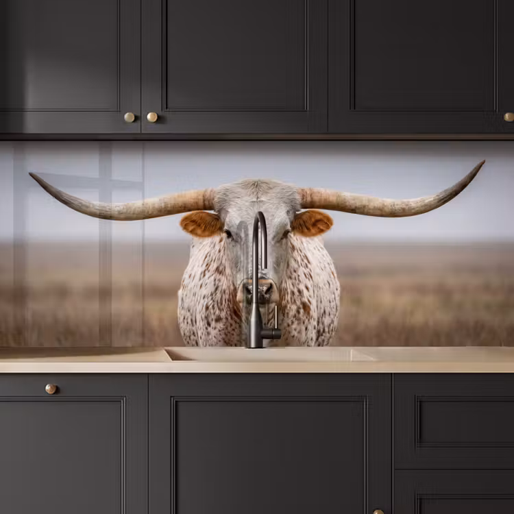 Longhorn - Grasveld - Dier keuken achterwand 2 middel -sfeer1