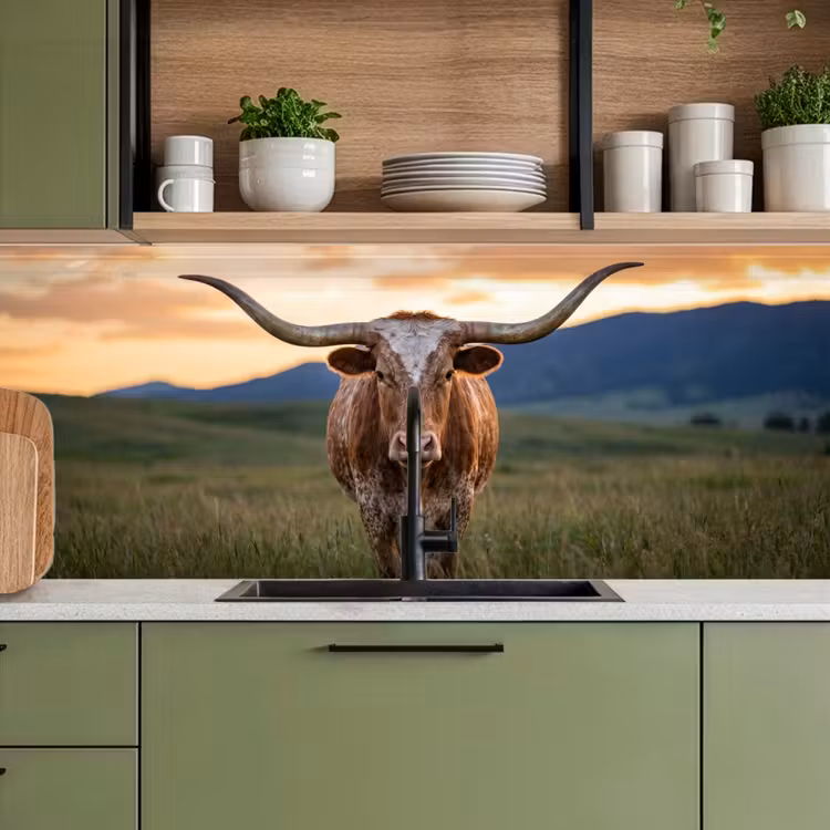 Longhorn - Landschap - Zonsondergang keuken achterwand 2 middel -sfeer3