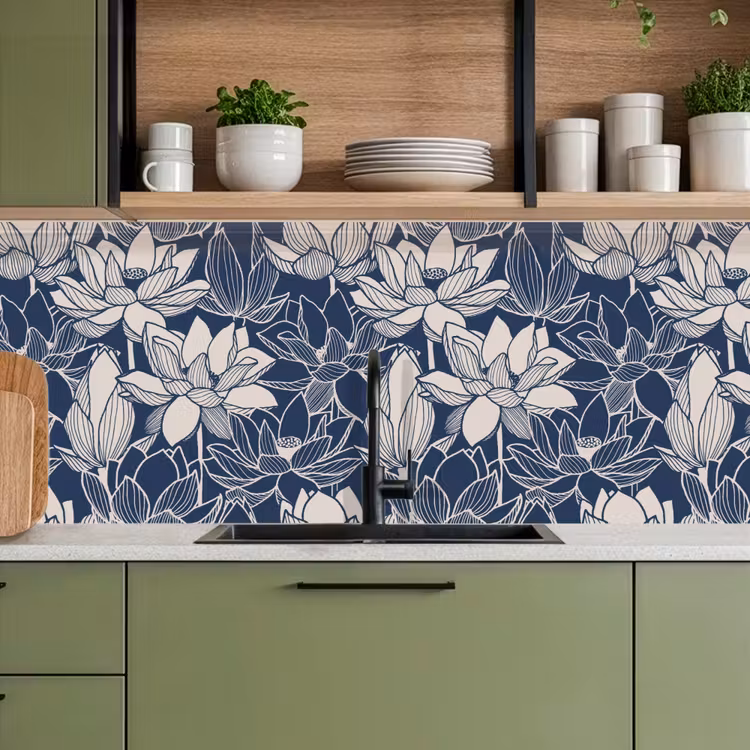Lotus - Blauw - Patronen keuken achterwand 2 middel 871 -sfeer3