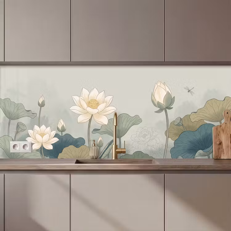 Lotus - Bloemen - Groen keuken achterwand 2 middel zz_3dshopping