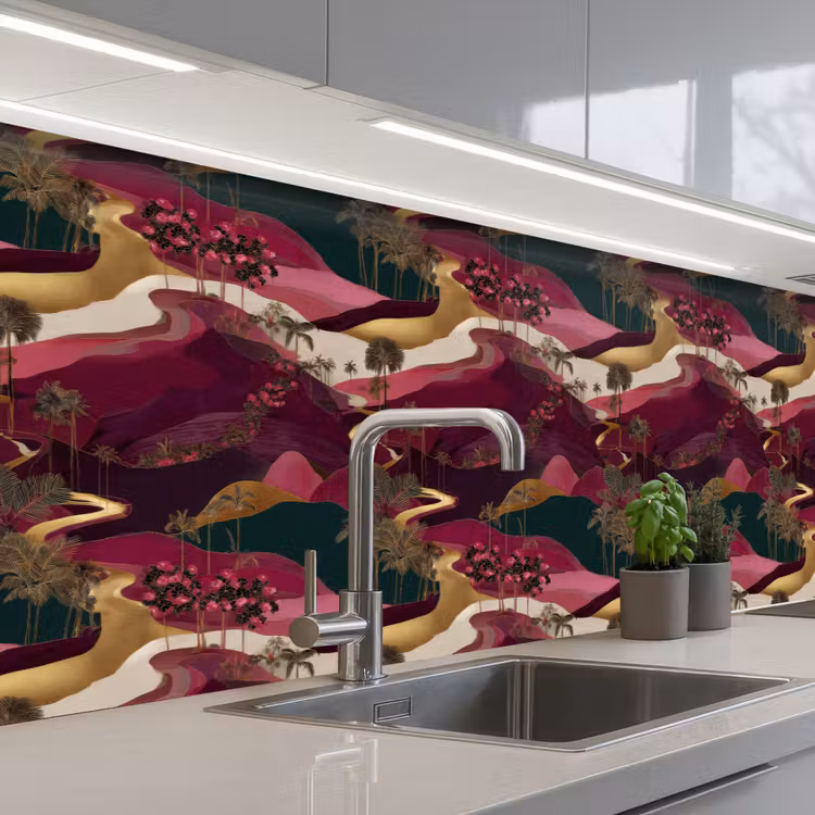 Magisch - Palmbomen - Goud keuken achterwand 2 groot 857 -3d_schuin