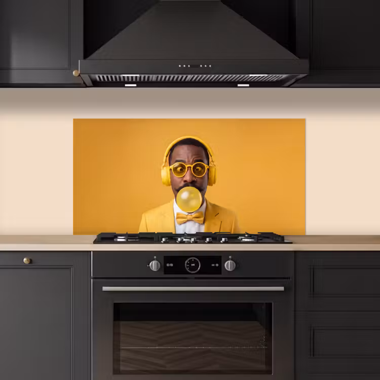 Man - Bubblegum - Portret - Geel - Modern keuken achterwand spatscherm middel -sfeer1