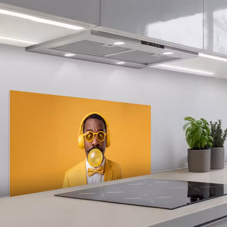 Man - Bubblegum - Portret - Geel - Modern keuken achterwand spatscherm middel -3d_schuin