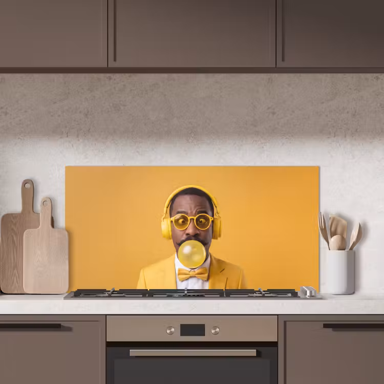 Man - Bubblegum - Portret - Geel - Modern keuken achterwand spatscherm middel -sfeer2