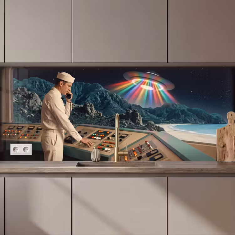 Kitchen Wall Splashback - Man - Control Room - Beach - Man - Controlekamer - Strand keuken achterwand 2 middel zz_3dshopping