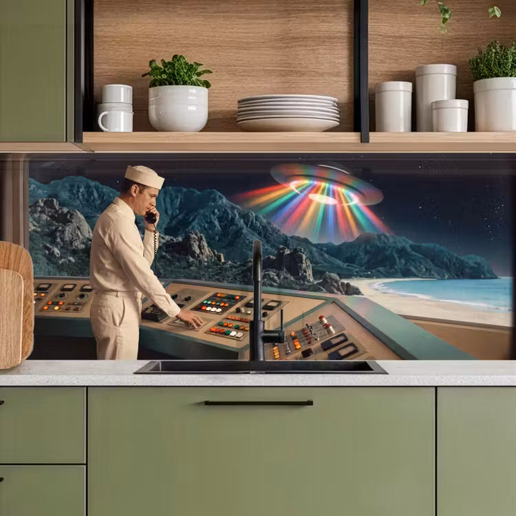 Kitchen Wall Splashback - Man - Control Room - Beach - Man - Controlekamer - Strand keuken achterwand 2 middel