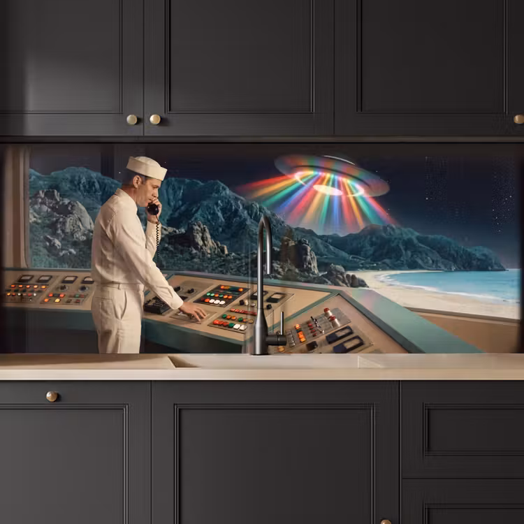Kitchen Wall Splashback - Man - Control Room - Beach - Man - Controlekamer - Strand keuken achterwand 2 middel