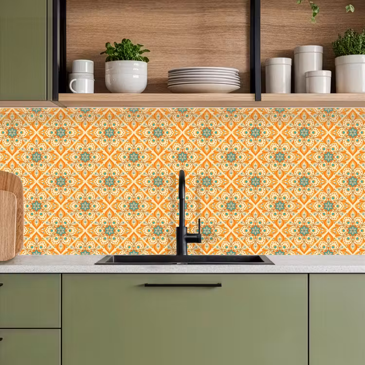 Mandala - Boho - Bloemen - Oranje - Patroon keuken achterwand 2 middel 871 -sfeer3