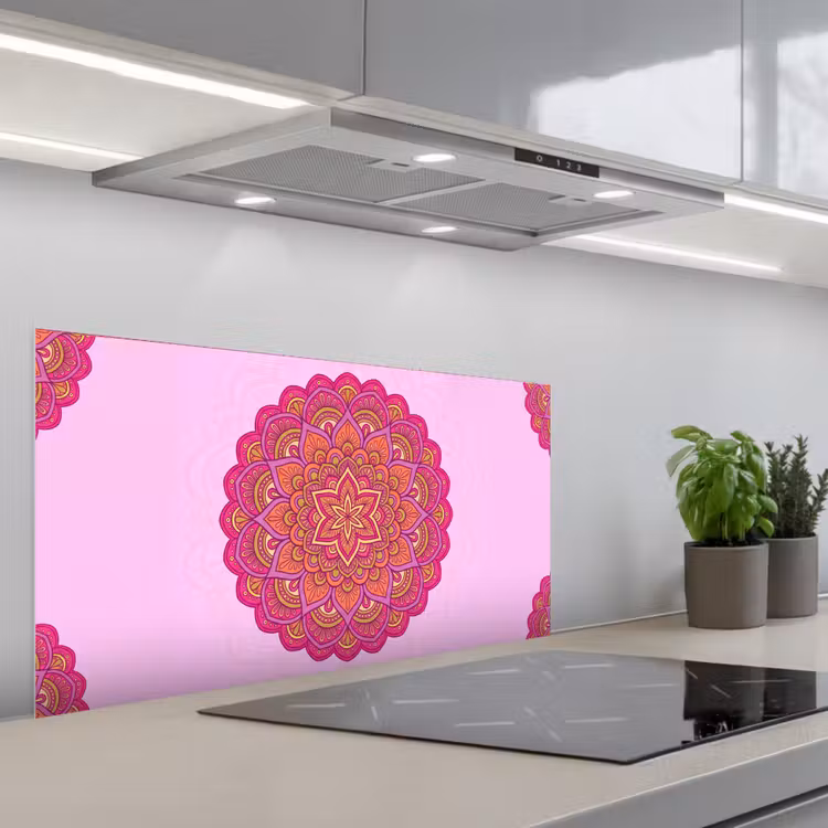 Mandala - Cirkel - Spiritueel - Oosters - Roze keuken achterwand spatscherm middel -3d_schuin