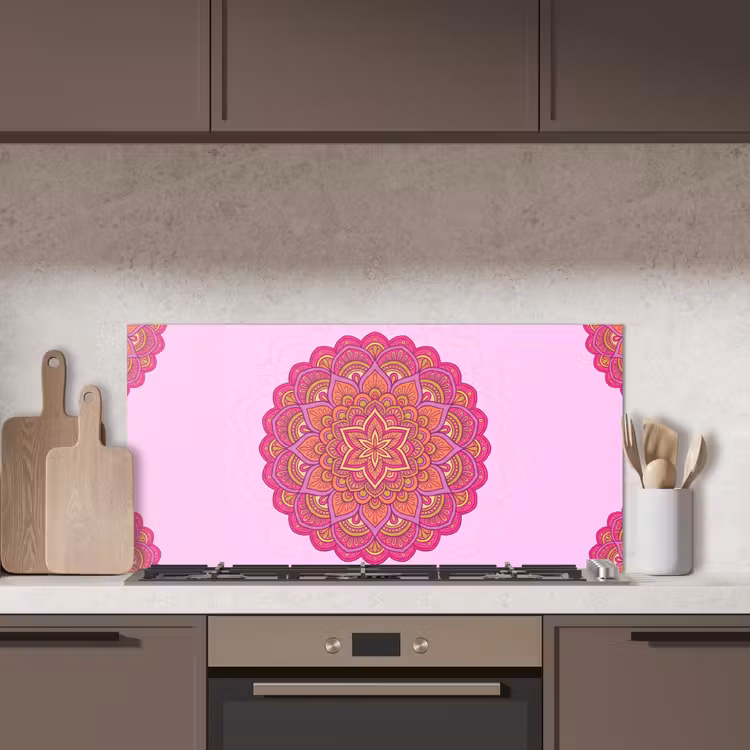 Mandala - Cirkel - Spiritueel - Oosters - Roze keuken achterwand spatscherm middel -sfeer2