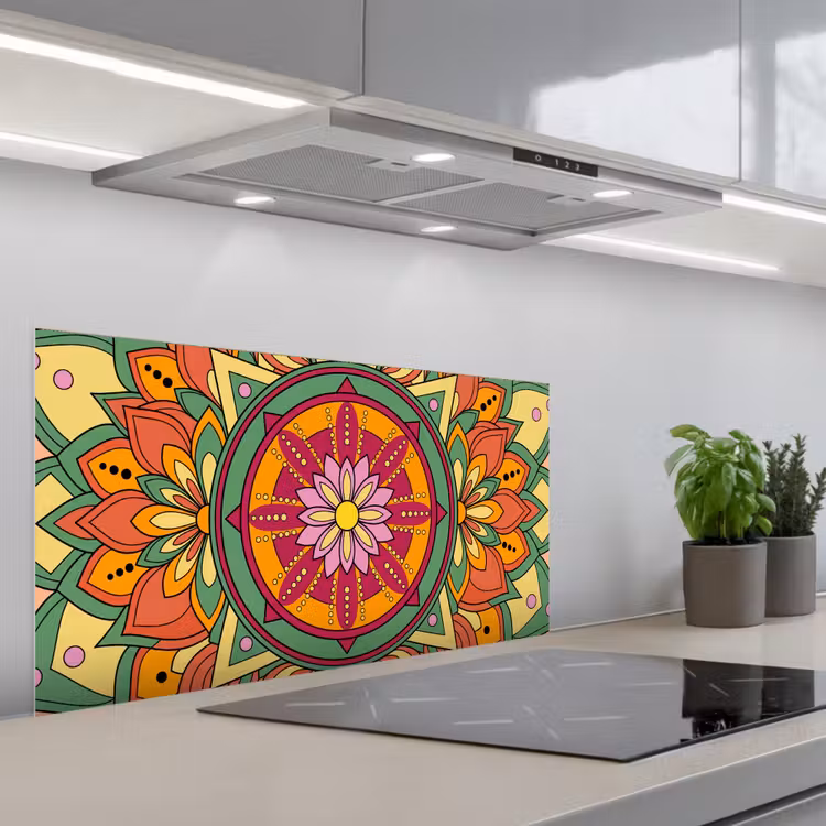 Mandala - Bloemen - Abstract - Kleurrijk keuken achterwand spatscherm middel -3d_schuin