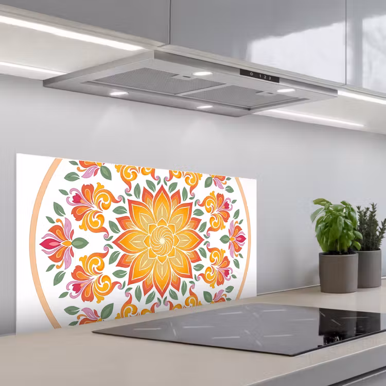Mandala - Bloemen - Decoratie - Kleurrijk - Abstract keuken achterwand spatscherm middel -3d_schuin