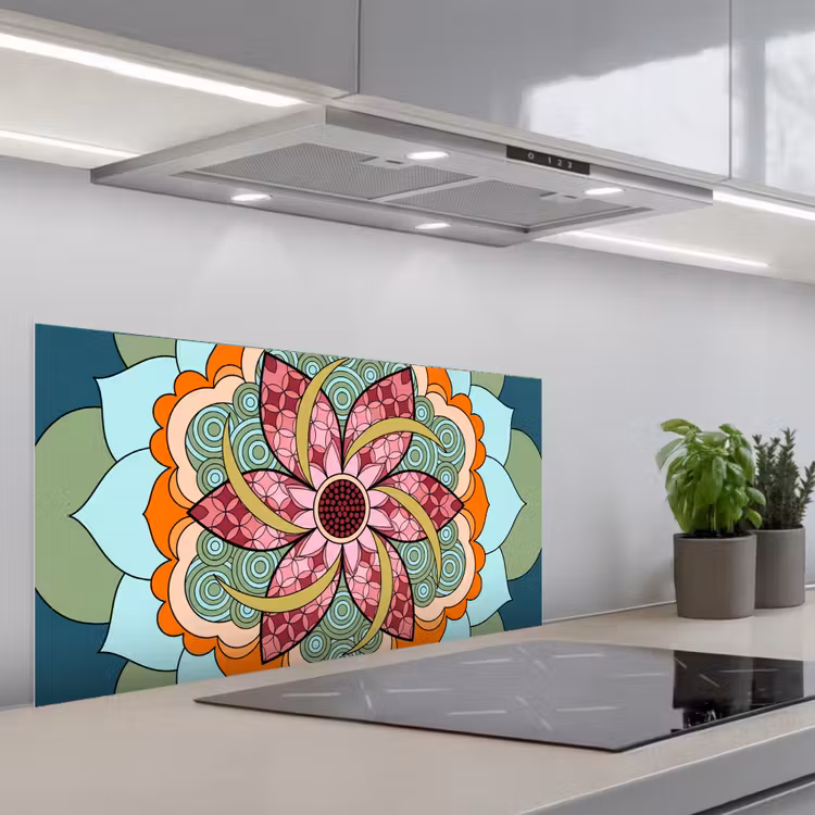Mandala - Geometrisch - Kunst - Decoratief - Kleurrijk keuken achterwand spatscherm middel -3d_schuin