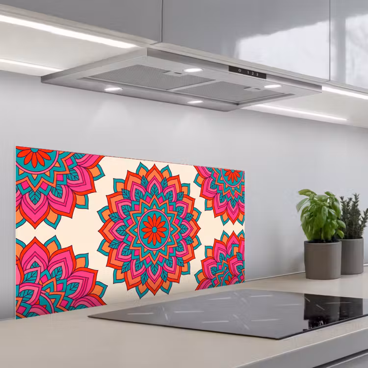 Mandala - Patroon - Abstract - Kleurrijk - Modern keuken achterwand spatscherm middel -3d_schuin
