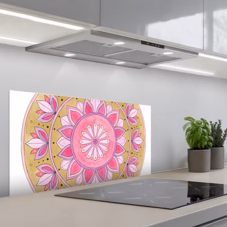 Mandala - Patroon - Kunst - Aquarel - Roze keuken achterwand spatscherm middel -3d_schuin