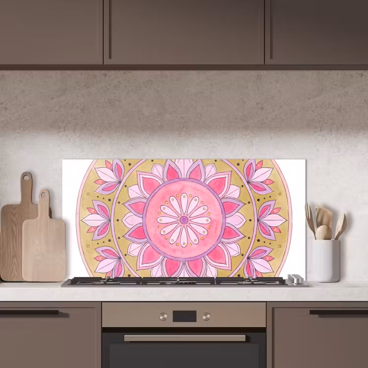 Mandala - Patroon - Kunst - Aquarel - Roze keuken achterwand spatscherm middel -sfeer2