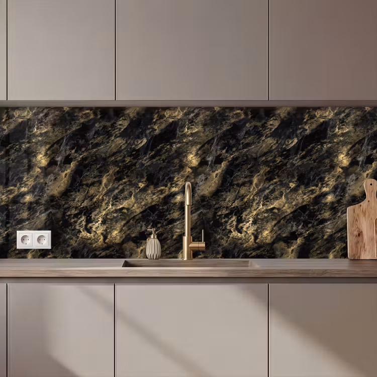 Marmer - Zwart - Goud keuken achterwand 2 middel 871 zz_3dshopping
