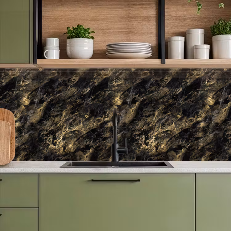 Marmer - Zwart - Goud keuken achterwand 2 middel 871 -sfeer3