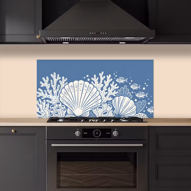 Zeeleven - Koraal - Schelp - Vis - Illustratie - Onderwater keuken achterwand spatscherm middel -sfeer1