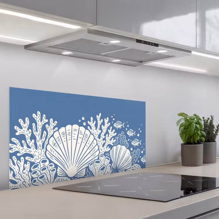 Zeeleven - Koraal - Schelp - Vis - Illustratie - Onderwater keuken achterwand spatscherm middel -3d_schuin