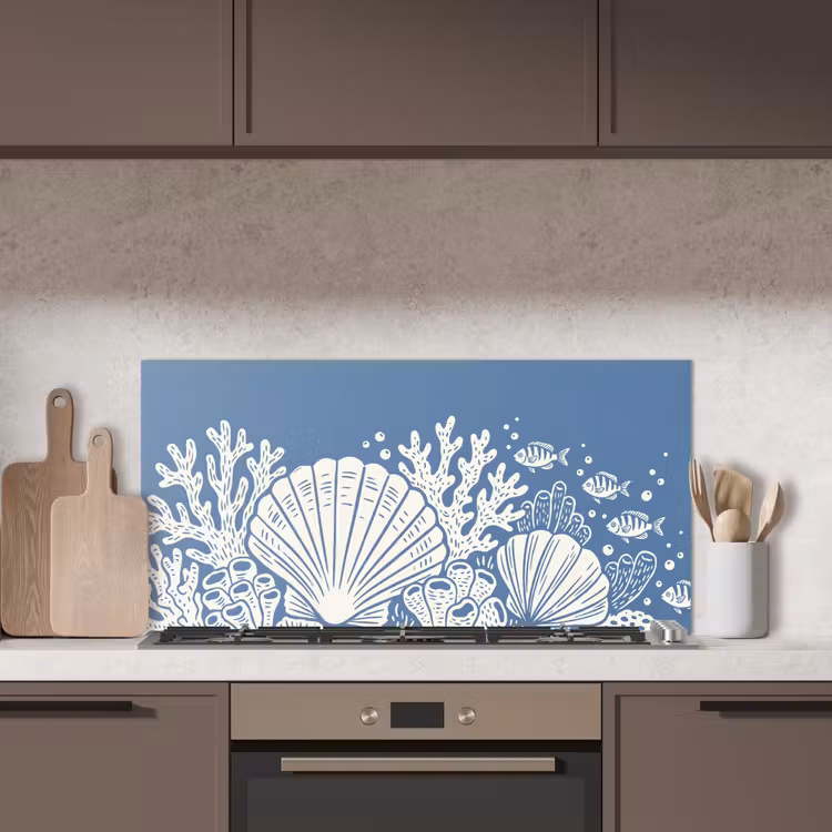 Zeeleven - Koraal - Schelp - Vis - Illustratie - Onderwater keuken achterwand spatscherm middel -sfeer2