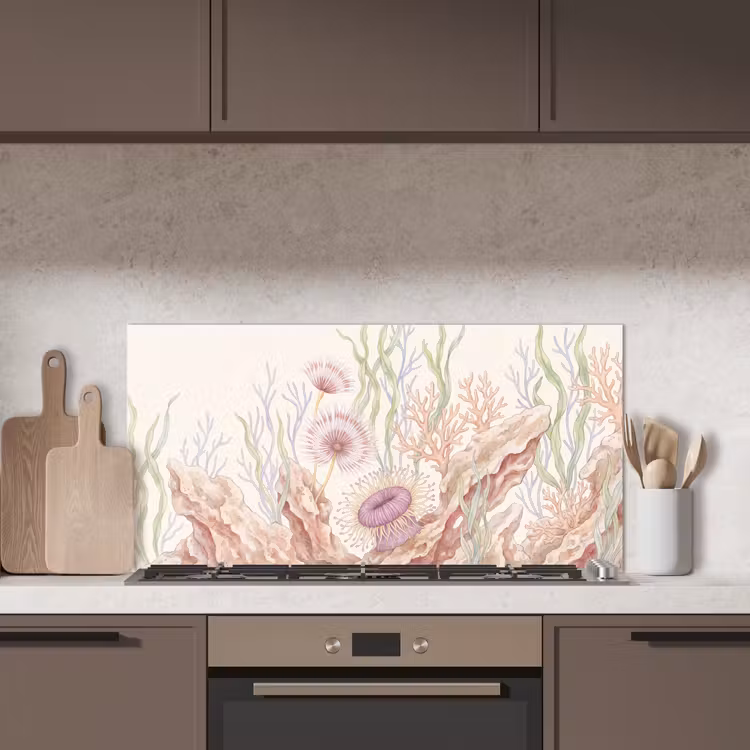 Zeeleven - Koraal - Onderwater - Illustratie - Kleurrijk keuken achterwand spatscherm middel -sfeer2