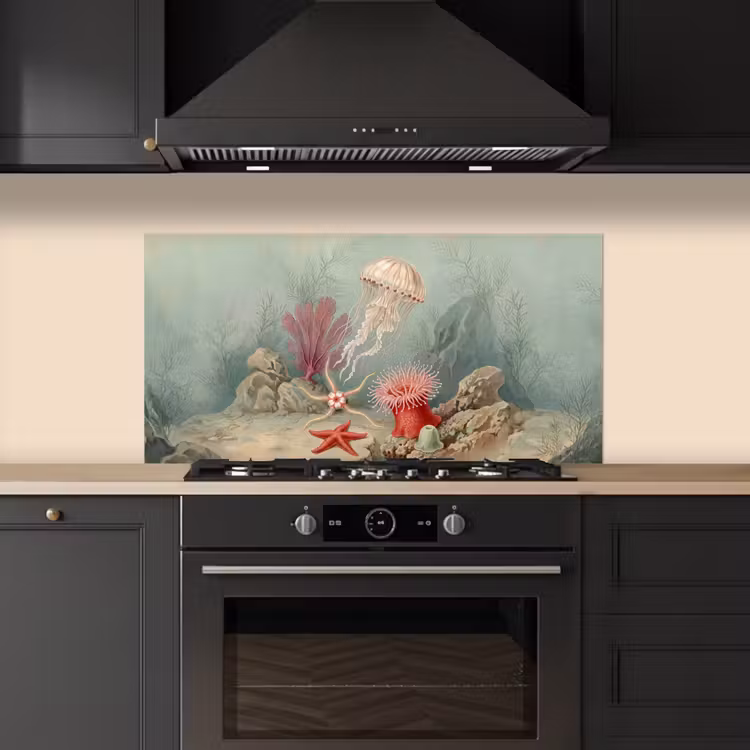Zeeleven - Kwal - Onderwater - Illustratie - Beige keuken achterwand spatscherm middel -sfeer1