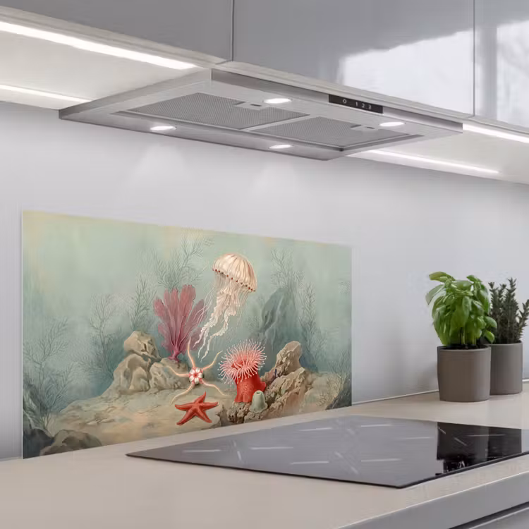Zeeleven - Kwal - Onderwater - Illustratie - Beige keuken achterwand spatscherm middel -3d_schuin