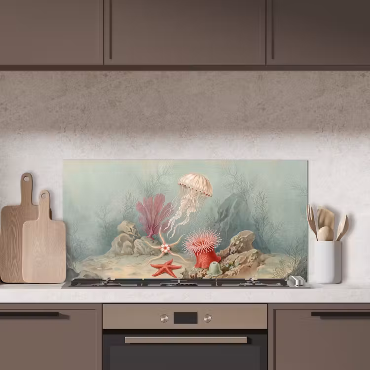 Zeeleven - Kwal - Onderwater - Illustratie - Beige keuken achterwand spatscherm middel -sfeer2