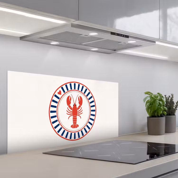 Zeeleven - Kreeft - Embleem - Grafisch - Rood keuken achterwand spatscherm middel -3d_schuin