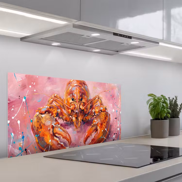Zeeleven - Kreeft - Spatters - Abstract - Roze keuken achterwand spatscherm middel -3d_schuin